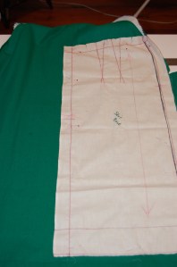 My muslin pattern positioned on the back of the dress.