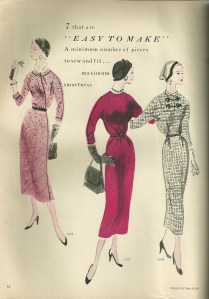 I love this caption from the same issue: fashions with " a minimum number of pieces to sew and fit ... maximum smartness."