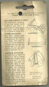 The back of the packeage shows the copyright date, 1966, and includes instructions on attaching the chain.