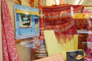 More fabric on display in the window.