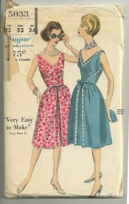 This pattern is copyright 1960. "slightly gathered skirt back of the sleeveless, easy-does-it dress wraps around plain front to fasten at waist-line with tied belt."