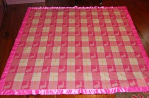 The binding sewn on, blanket finished!