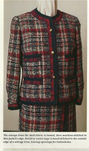 You can tell the buttonholes in this jacket are vertical, nestled between two trims.