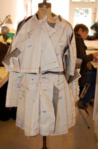 Here is the "front" of the jacket, pinned onto the dress form.
