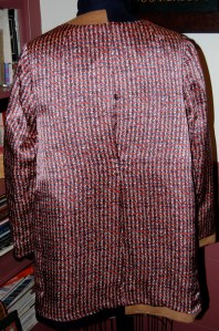 The inside back of the coat.