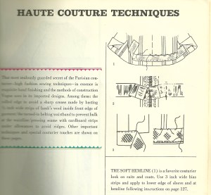 The Vogue Sewing Book from 1963 includes this detail on The Soft Hemline, as part of its section on Haute Couture Techniques.