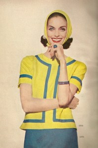 "They're naturals - and we're not just talking about the cotton and linen fibers in the clothes on these pages , but the good wearing-relationships we have with them. We like them; they like us - our 1962 shapes, science-bred colors, the places we go, our washing machines..." The two-piece dress featured here was made from Moygashel linen,