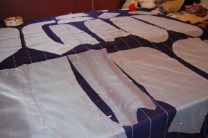 I chose to use white silk organza rather than black, as it is much easier to see the windowpane lines through the white, and easier on the eyes, too.