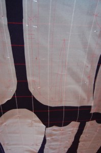 This photo better shows my markings on the silk organza underlining.
