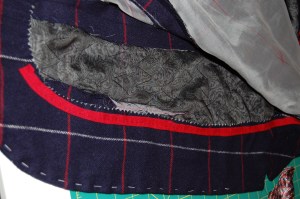 The bias "piping" basted in place.