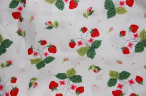 A strawberry print cotton for two little Spring sisters?