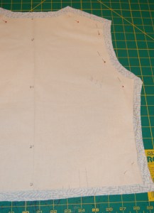 The back bodice piece, ready for thread tracing on the sewing lines.