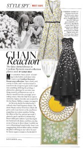 Perennial daises on two lovely Carolina Herrera dresses.