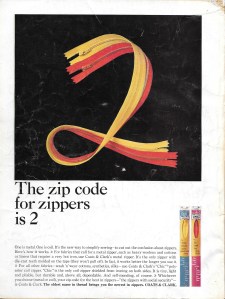 As it turns out, I found this ad for metal versus nylon coil zippers in a 1964 Vogue Pattern Book Magazine. If you read the copy, they recommend using metal zippers for fabrics like cotton and linen which require a hot iron. The quality of nylon coil zippers is now such that they can be used for these fabrics without a worry.