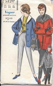 The model in the red version of the coat strikes a chic and elegant pose with her hair tucked under a scarf, her arms casually folded, and with her stylish handbag...