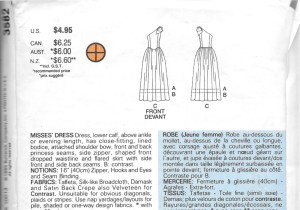 The thumbnail drawings shoe the process lines in the bodice. The description explains the construction of the skirt. I made it in the ankle length version.