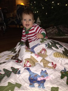 Carolina with her new quilt!