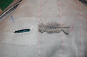 Here is the patch ready to be sewn onto the back of the buttonhole.