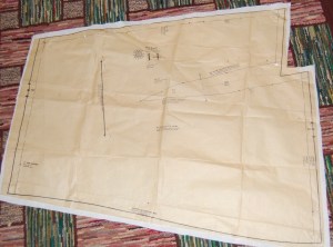 This skirt piece uses almost a yard in length, and the diagonal shaping on it uses more fabric than normal.