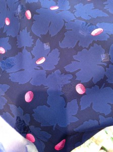 I love the pop of pink in this blue floral silk charmeuse.