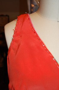 I chose a pretty orange crepe de chine for the lining.