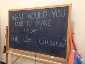 Imagine my surprise when I saw this sign in the store and sewing machines lined up for class.