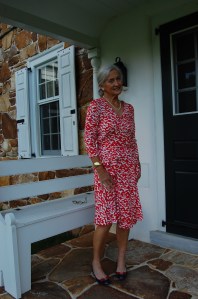 Worn with the V and wrap to the front.