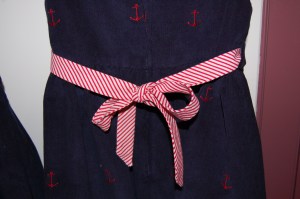 The belts come off completely, for easy washing. Being sewn on the diagonal keeps them from twisting, and it also makes them more interesting!